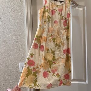 J.JILL Linen Floral Sheath Summer Dress 2P Coastal Chic Garden Party Vacation